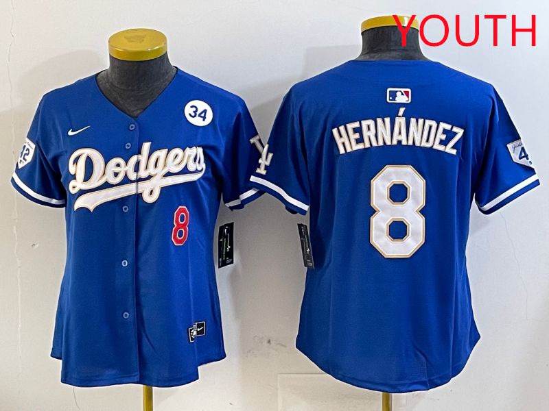 Youth Los Angeles Dodgers 8 Hernandez Blue Gold Game 2025 Nike MLB Jersey style 4